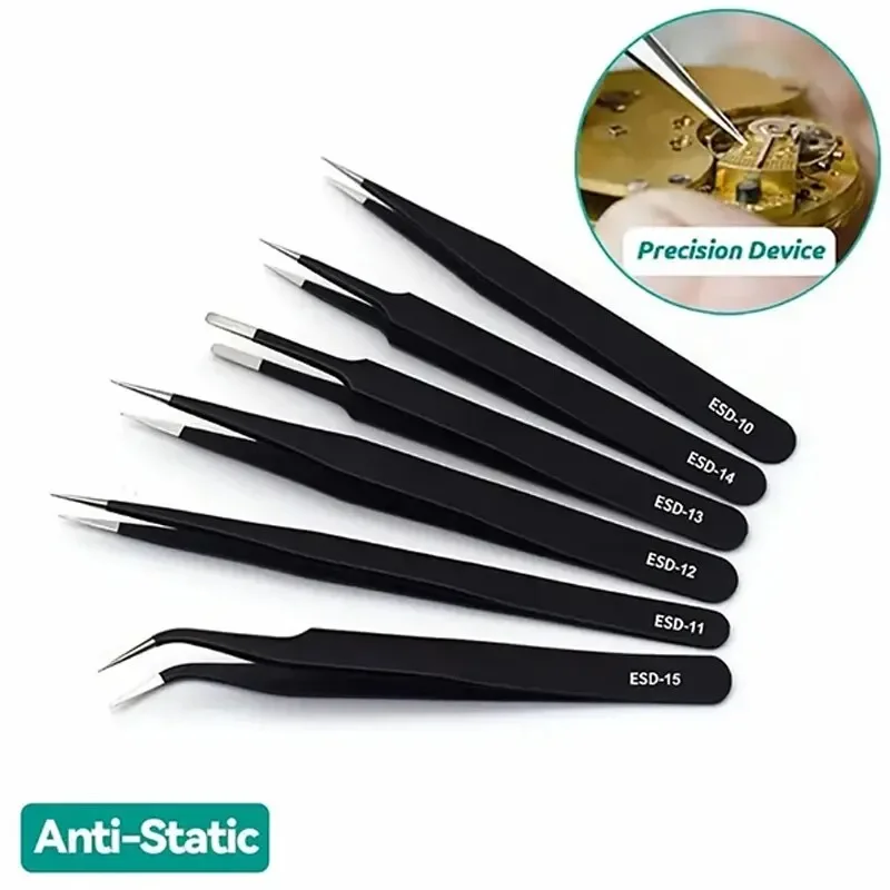 6pcs Precision Long Tweezers Set ESD Anti-Static Stainless SteelTweezers Repair Tools For Electronics Repair Soldering Craft
6pcs Precision Long Tweezers Set ESD Anti-Static Stainless SteelTweezers Repair Tools For Electronics Repair Soldering Craft