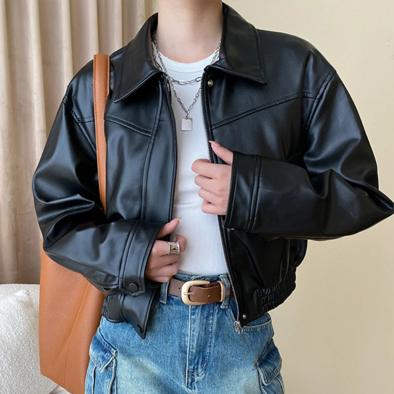 Autumn Korean Black Leather Jacket Women High Quality Vintage Moto Biker Zipper Coat Streetwear Harajuku Y2K Loose Outwear Tops
Autumn Korean Black Leather Jacket Women High Quality Vintage Moto Biker Zipper Coat Streetwear Harajuku Y2K Loose Outwear Tops
