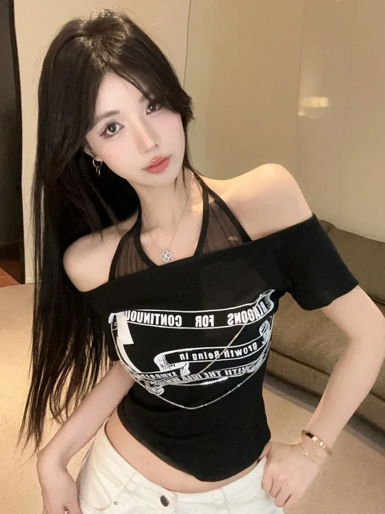 Spicy Girl Neck Hanging Irregular Chain Design Short T-Shirt Korean Style Slimming Summer New Fashion Women's Top
Spicy Girl Neck Hanging Irregular Chain Design Short T-Shirt Korean Style Slimming Summer New Fashion Women's Top