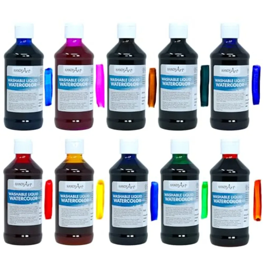 Washable Liquid Watercolor, Set of 10 Colors, 8 oz Bottles, Dye-Based Color, Easy to Dilute with Water, Ready to Use Concentrat
Washable Liquid Watercolor, Set of 10 Colors, 8 oz Bottles, Dye-Based Color, Easy to Dilute with Water, Ready to Use Concentrat