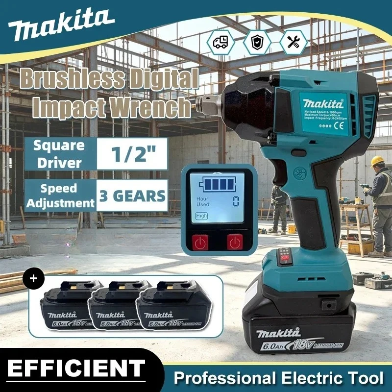 Makita Brushless Digital Display Electric Impact Wrench Cordless Electric Torque Wrench 1/2 Inch Screwdriver Power Tool for 18V
Makita Brushless Digital Display Electric Impact Wrench Cordless Electric Torque Wrench 1/2 Inch Screwdriver Power Tool for 18V