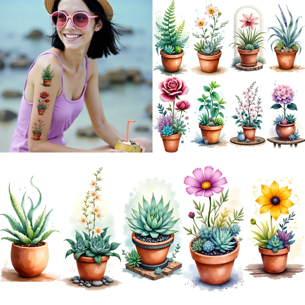 9pcs Temporary Tattoo Decorative Plants Watercolor Potted Flowers Waterproof Long-lasting Body Stickers For Cheeks Arms
9pcs Temporary Tattoo Decorative Plants Watercolor Potted Flowers Waterproof Long-lasting Body Stickers For Cheeks Arms