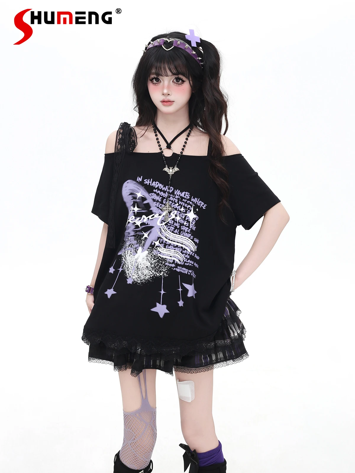 Subculture Sweet Cool Girl Y2K Tops Halter Lace Strap Off Shoulder Short Sleeve Loose Casual Versatile T-shirt Top Women Summer
Subculture Sweet Cool Girl Y2K Tops Halter Lace Strap Off Shoulder Short Sleeve Loose Casual Versatile T-shirt Top Women Summer