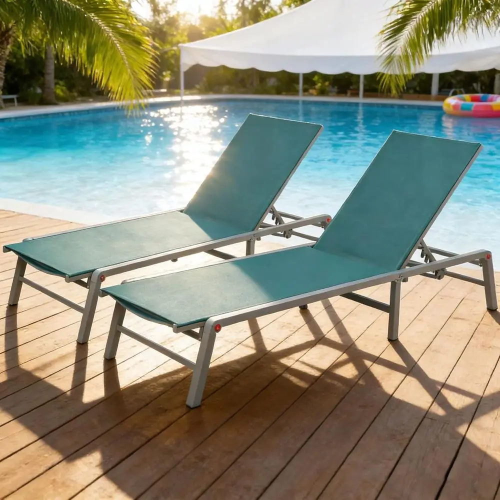 2-Pack Outdoor Adjustable Chaise Lounge Chairs with Breathable Textilene Fabric, Mint Green, Poolside & Beach Ready
2-Pack Outdoor Adjustable Chaise Lounge Chairs with Breathable Textilene Fabric, Mint Green, Poolside & Beach Ready