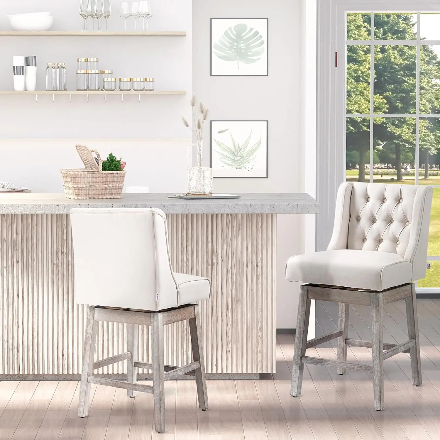 Counter Height Bar Stools Set of 2, 180 Degree Swivel Barstools, 27" Seat Height Bar Chairs with Solid Wood Footrests
Counter Height Bar Stools Set of 2, 180 Degree Swivel Barstools, 27" Seat Height Bar Chairs with Solid Wood Footrests