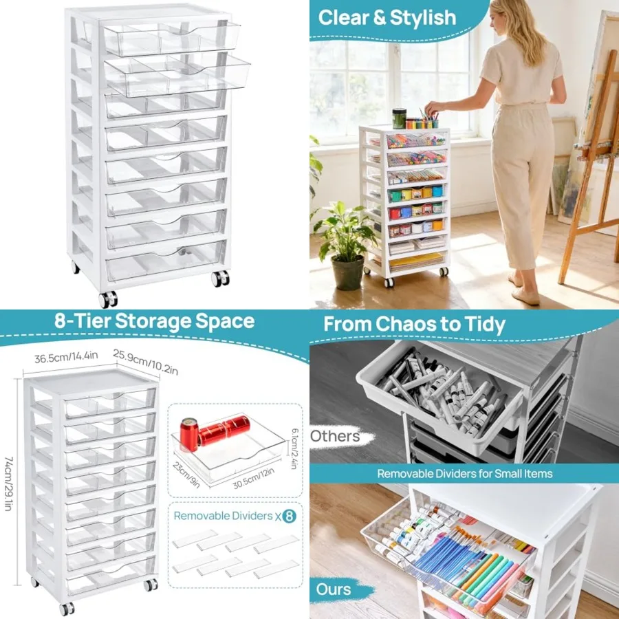 8 Tier Rolling Cart with Drawers Clear Plastic Drawers with Removable Dividers for Art andOffice Supplies Beauty Products Toy U
8 Tier Rolling Cart with Drawers Clear Plastic Drawers with Removable Dividers for Art andOffice Supplies Beauty Products Toy U