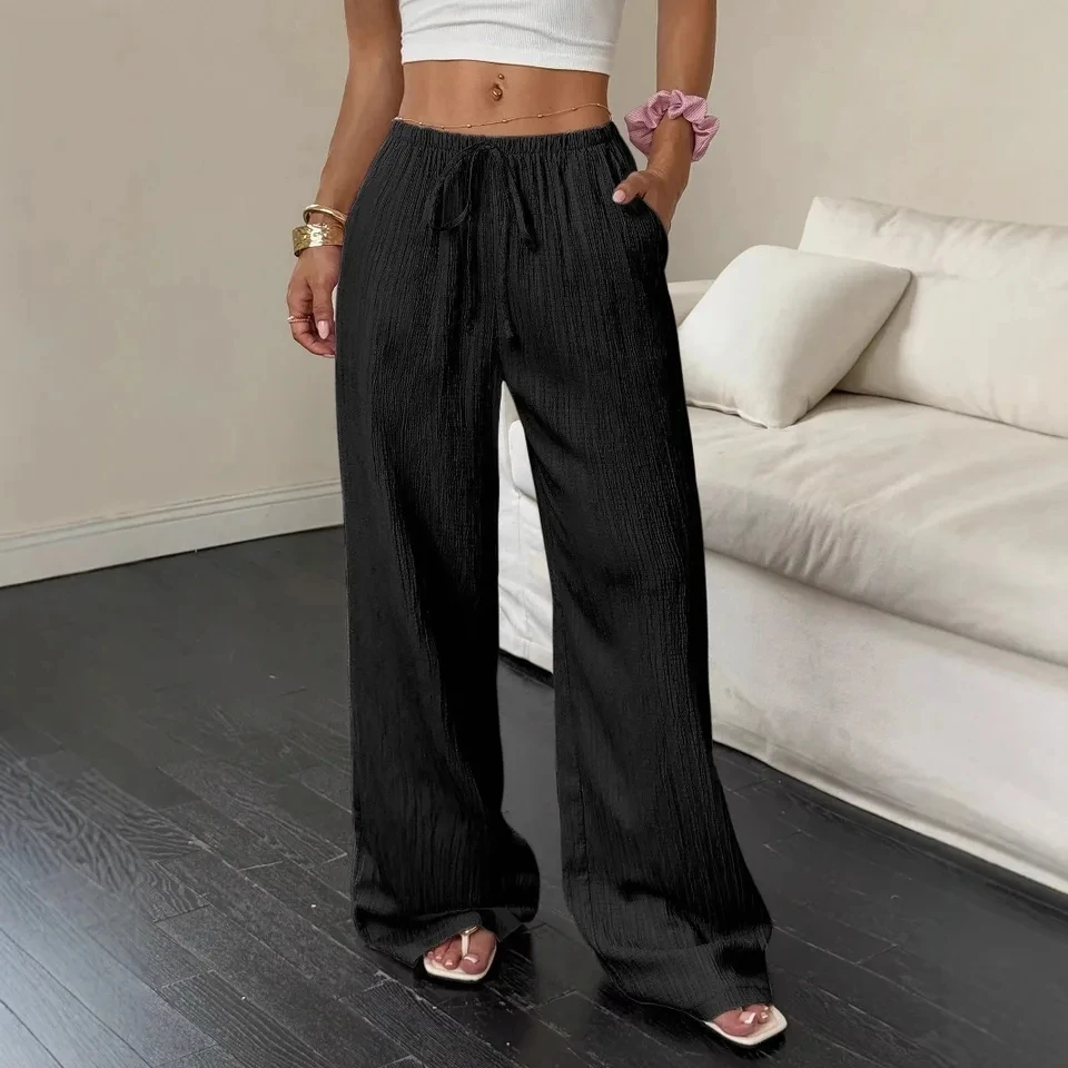 2026 Summer New Women's Casual Solid Color Textured Fabric Knotted Waist Diagonal Pocket Wide Leg Pants
2026 Summer New Women's Casual Solid Color Textured Fabric Knotted Waist Diagonal Pocket Wide Leg Pants