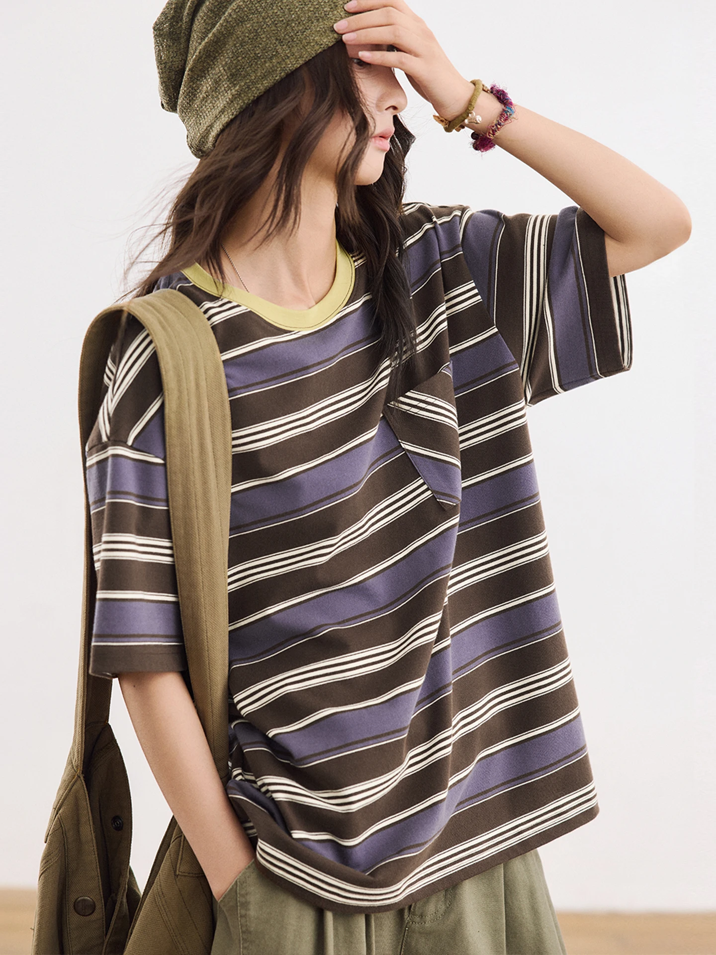 Octopusme Women's Short Sleeve T-shirt 2026 Spring Summer Stripe Color Block Design Casual Cotton Polyester Blend Top
Octopusme Women's Short Sleeve T-shirt 2026 Spring Summer Stripe Color Block Design Casual Cotton Polyester Blend Top