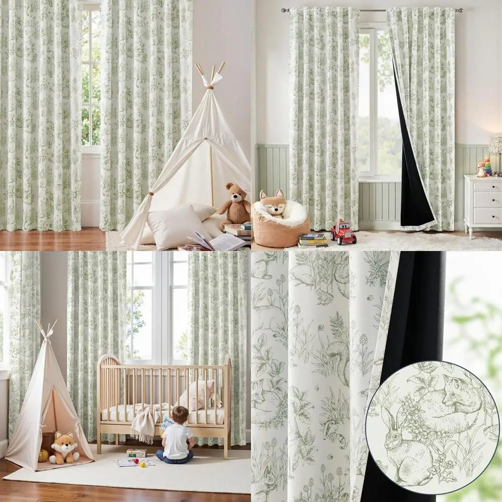 Thermal Insulated 84 Blackout Curtains with Bunny Woodland Pattern in Sage Green & Beige for Bedroom
Thermal Insulated 84 Blackout Curtains with Bunny Woodland Pattern in Sage Green & Beige for Bedroom