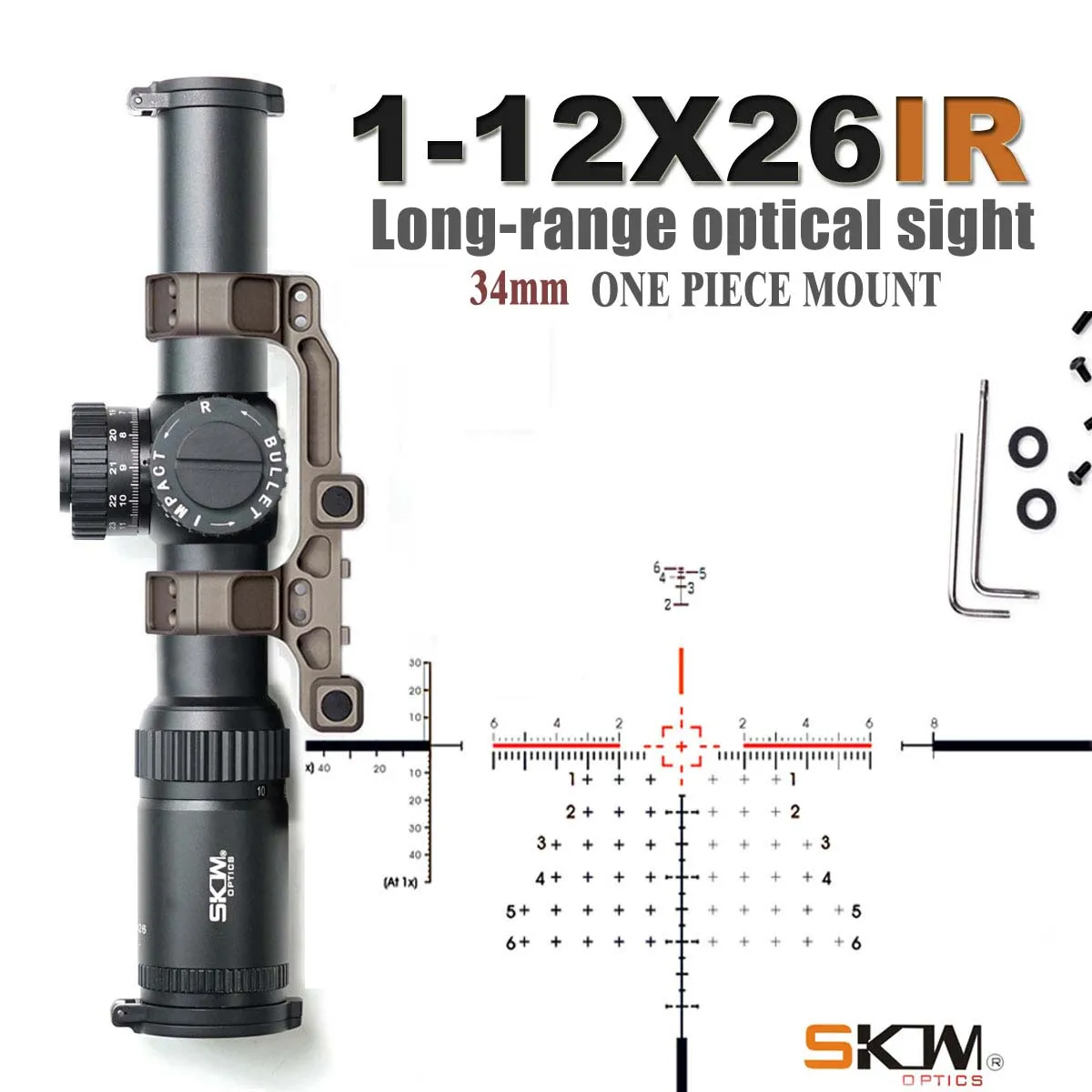 SKWoptics-Telescope Optical Sight Scope Rings1-12x26 SFP,, Hunting Sight, 34MM Mount,Tactical Reticle 34mm
SKWoptics-Telescope Optical Sight Scope Rings1-12x26 SFP,, Hunting Sight, 34MM Mount,Tactical Reticle 34mm