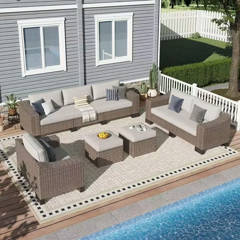8-Piece Wicker Patio Furniture Set with Wide Armrests, Waterproof Cushions & Ottomans for Outdoor Spaces
8-Piece Wicker Patio Furniture Set with Wide Armrests, Waterproof Cushions & Ottomans for Outdoor Spaces