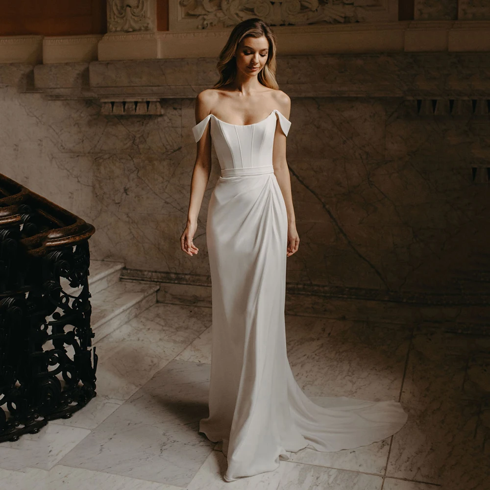 White Mermaid Wedding Dresses Off Shouder Corset Modern Bridal Dresses Buttons Women Evening Wedding Gown Customized
White Mermaid Wedding Dresses Off Shouder Corset Modern Bridal Dresses Buttons Women Evening Wedding Gown Customized