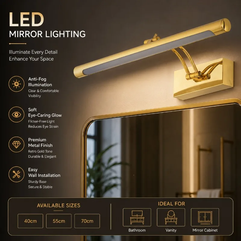 Retro European Style Mirror Lights Bathroom Mirror Cabinets Anti Fog LED Makeup Lights Antique Bronze Mirror Headlights
Retro European Style Mirror Lights Bathroom Mirror Cabinets Anti Fog LED Makeup Lights Antique Bronze Mirror Headlights