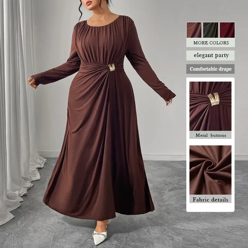GUWU Autumn Winter New Coffee Color Dress Plus Size Women's Round Neck Long Sleeve Waist Cinching Design Pleated Long Dress
GUWU Autumn Winter New Coffee Color Dress Plus Size Women's Round Neck Long Sleeve Waist Cinching Design Pleated Long Dress