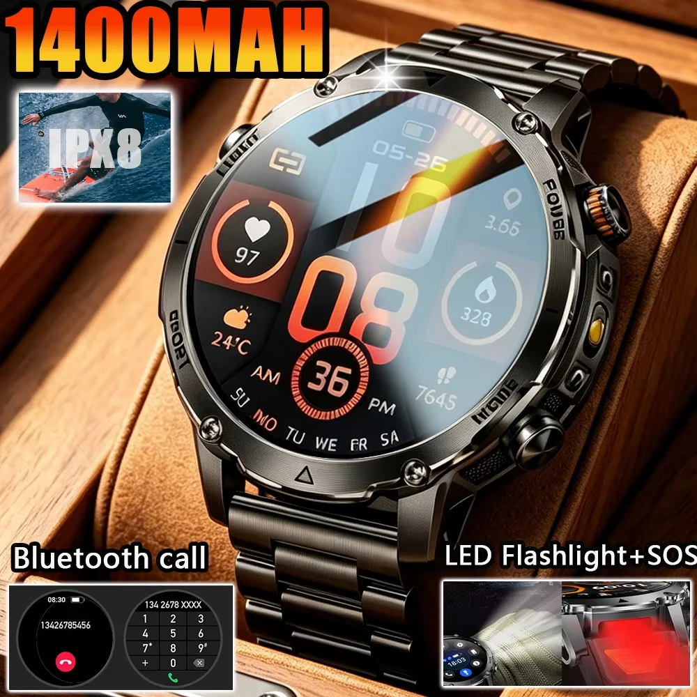 2026 New Men Outdoor Sports Smart Watch 1400mAh Battery LED Flashlight Bluetooth Call IPX8 Waterproof Health Monitor Smartwatch
2026 New Men Outdoor Sports Smart Watch 1400mAh Battery LED Flashlight Bluetooth Call IPX8 Waterproof Health Monitor Smartwatch