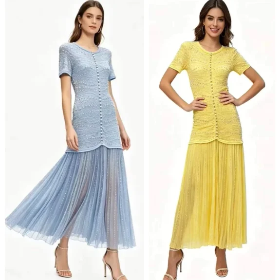 Elegant round Neck Beaded Heavy Embroidery Slim Fit Midi Dress with Strap Two Piece Set for Party Performance Company Dinner
Elegant round Neck Beaded Heavy Embroidery Slim Fit Midi Dress with Strap Two Piece Set for Party Performance Company Dinner