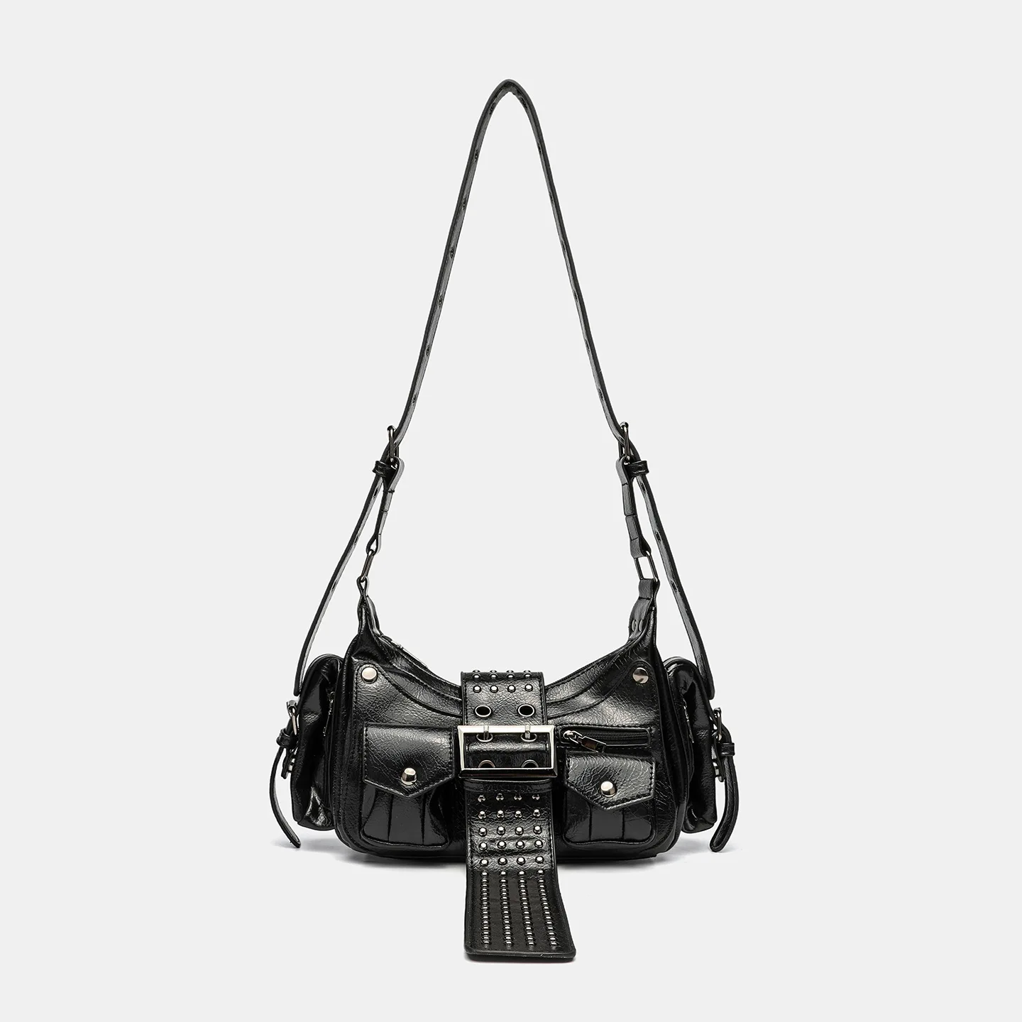 2026 Trendy Shoulder Bag Motorcycle Bag for women punk style riveted leather belt buckle lady handbag luxury design
2026 Trendy Shoulder Bag Motorcycle Bag for women punk style riveted leather belt buckle lady handbag luxury design