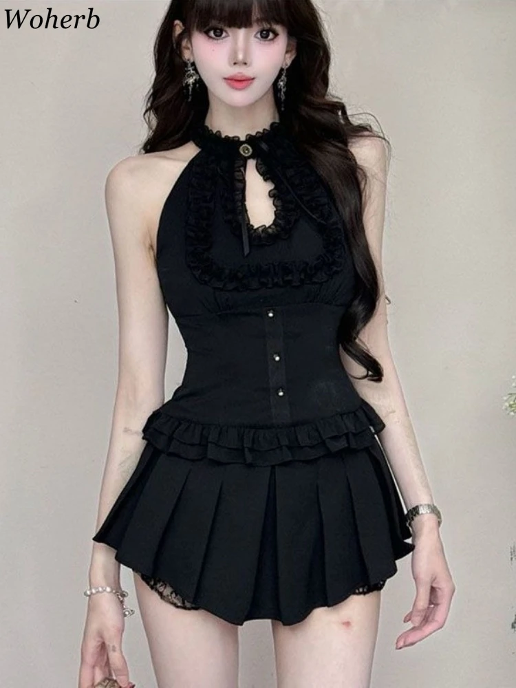 Fashion Sexy Two Piece Sets Women's Halter Sleeveless Slim Fit Blouse + High Waist A-line Pleated Mini Skirt Summer New Outfits
Fashion Sexy Two Piece Sets Women's Halter Sleeveless Slim Fit Blouse + High Waist A-line Pleated Mini Skirt Summer New Outfits