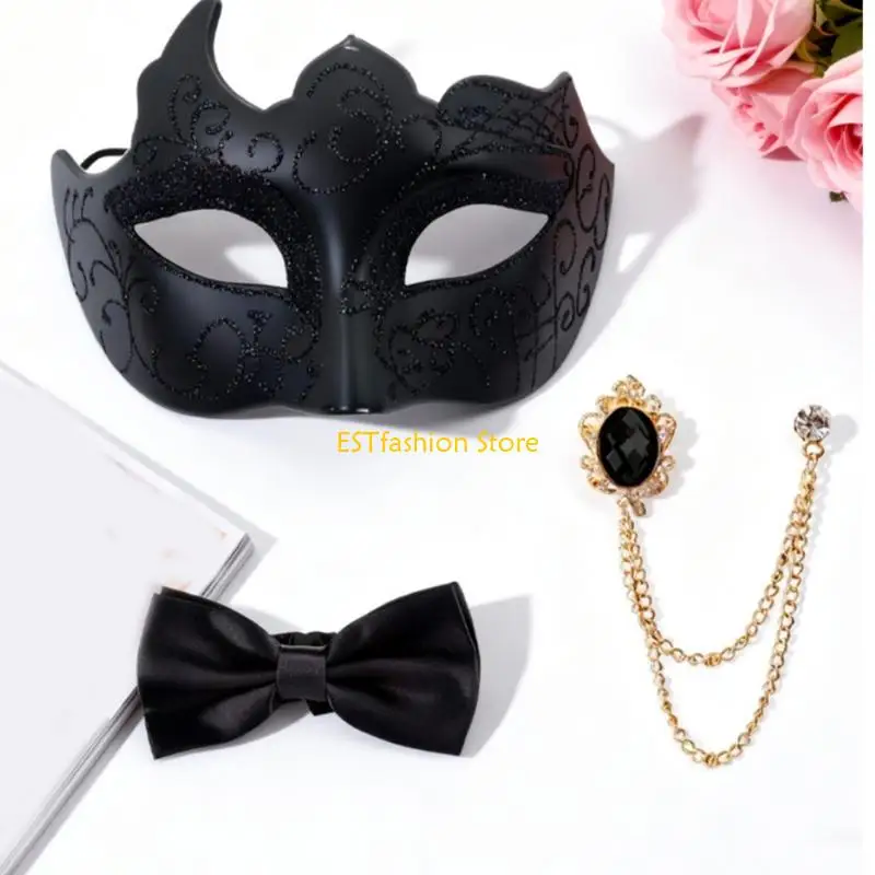Y5GC Elegant Half Face Mask And Bows Tie Set For Masquerades Ball Party Costume Accessory Plastic Halloween Brooch Chain
Y5GC Elegant Half Face Mask And Bows Tie Set For Masquerades Ball Party Costume Accessory Plastic Halloween Brooch Chain