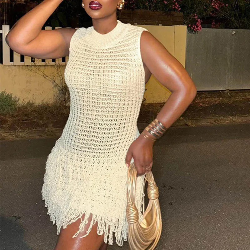 Elegant Knit Tassels Hollow Out Mini Dress Women Slim O-neck Sleeveless Female Beach Dresses 2024 Summer Lady Fashion Vestidos
Elegant Knit Tassels Hollow Out Mini Dress Women Slim O-neck Sleeveless Female Beach Dresses 2024 Summer Lady Fashion Vestidos