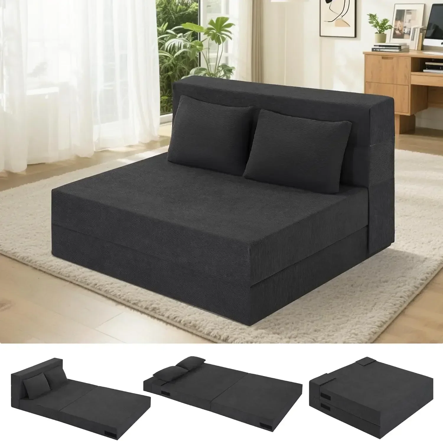 4-in-1 Convertible Sleeper Sofa Bed Chair with Pillow, Twin Memory Foam Futon Couch for Living Room, Dark Grey
4-in-1 Convertible Sleeper Sofa Bed Chair with Pillow, Twin Memory Foam Futon Couch for Living Room, Dark Grey