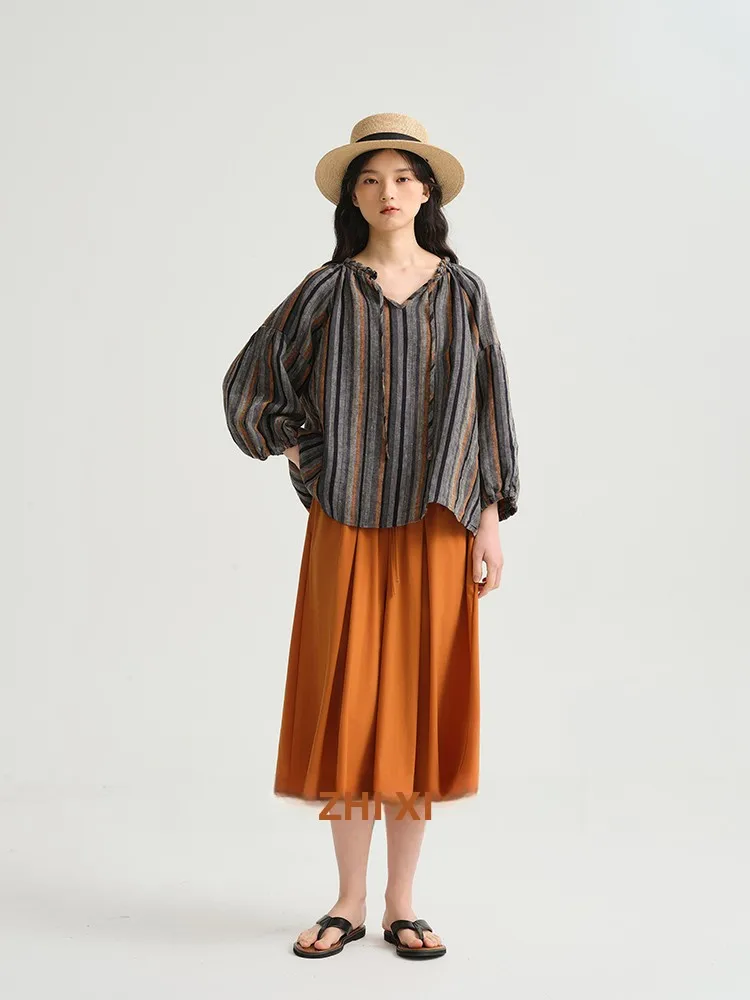 Льняная полосатая рубашка Jujia: тонкая, повседневная, свободная верхняя одежда для весны и лета, с длинным рукавом, V-образным вырезом, стандартной длины, теплая
Льняная полосатая рубашка Jujia: тонкая, повседневная, свободная верхняя одежда для весны и лета, с длинным рукавом, V-образным вырезом, стандартной длины, теплая