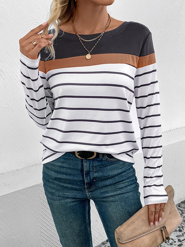 JIM & NORA Premium Drop Shoulder Striped Casual Round Neck T-shirt For Women Long Sleeve Female Tops Vintage Autumn And Winter
JIM & NORA Premium Drop Shoulder Striped Casual Round Neck T-shirt For Women Long Sleeve Female Tops Vintage Autumn And Winter