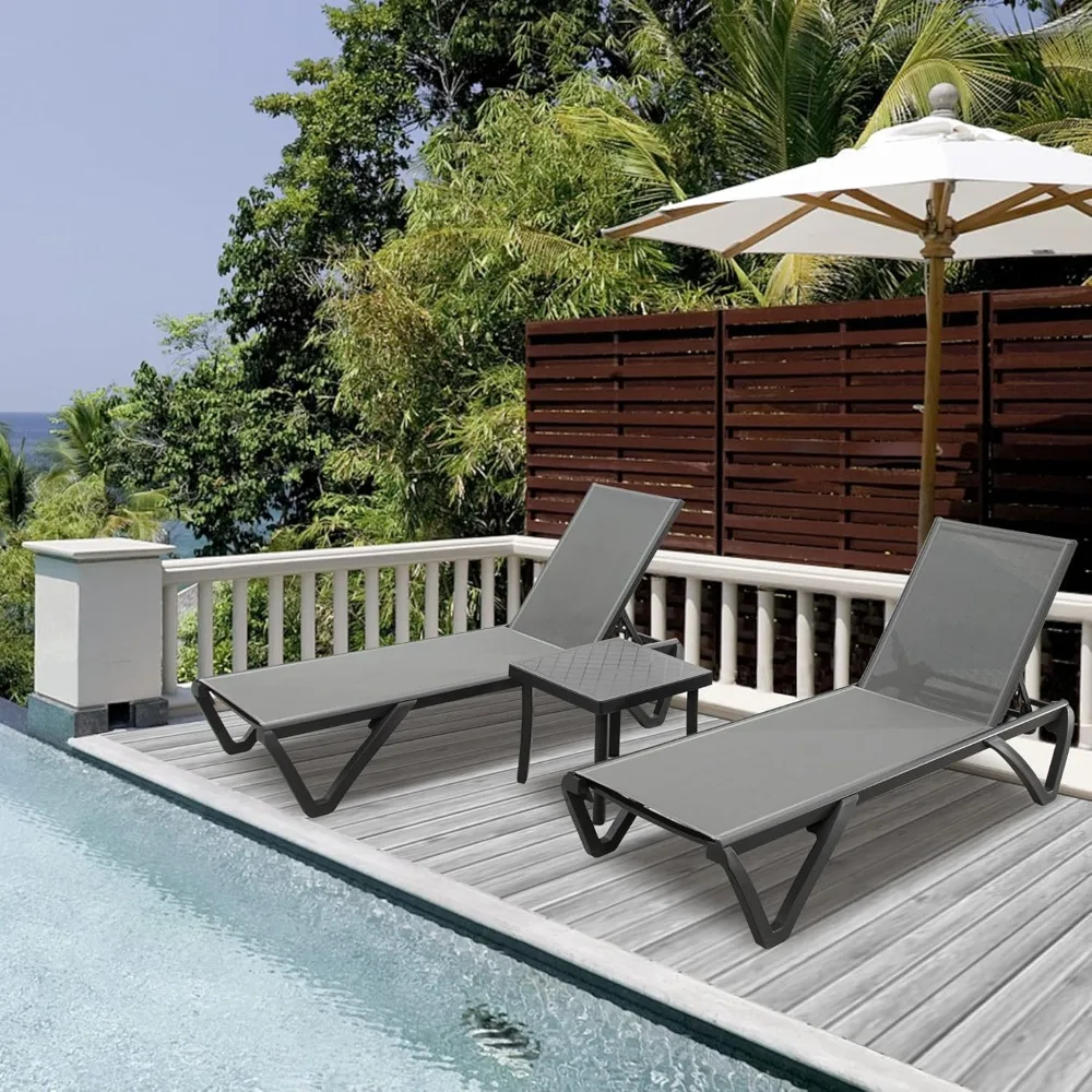 Pool Lounge Chairs,Aluminum Chaise Lounge with Side Table,5 Position Adjustable Backrest and Wheels,All Weather Outdoor Lounge
Pool Lounge Chairs,Aluminum Chaise Lounge with Side Table,5 Position Adjustable Backrest and Wheels,All Weather Outdoor Lounge