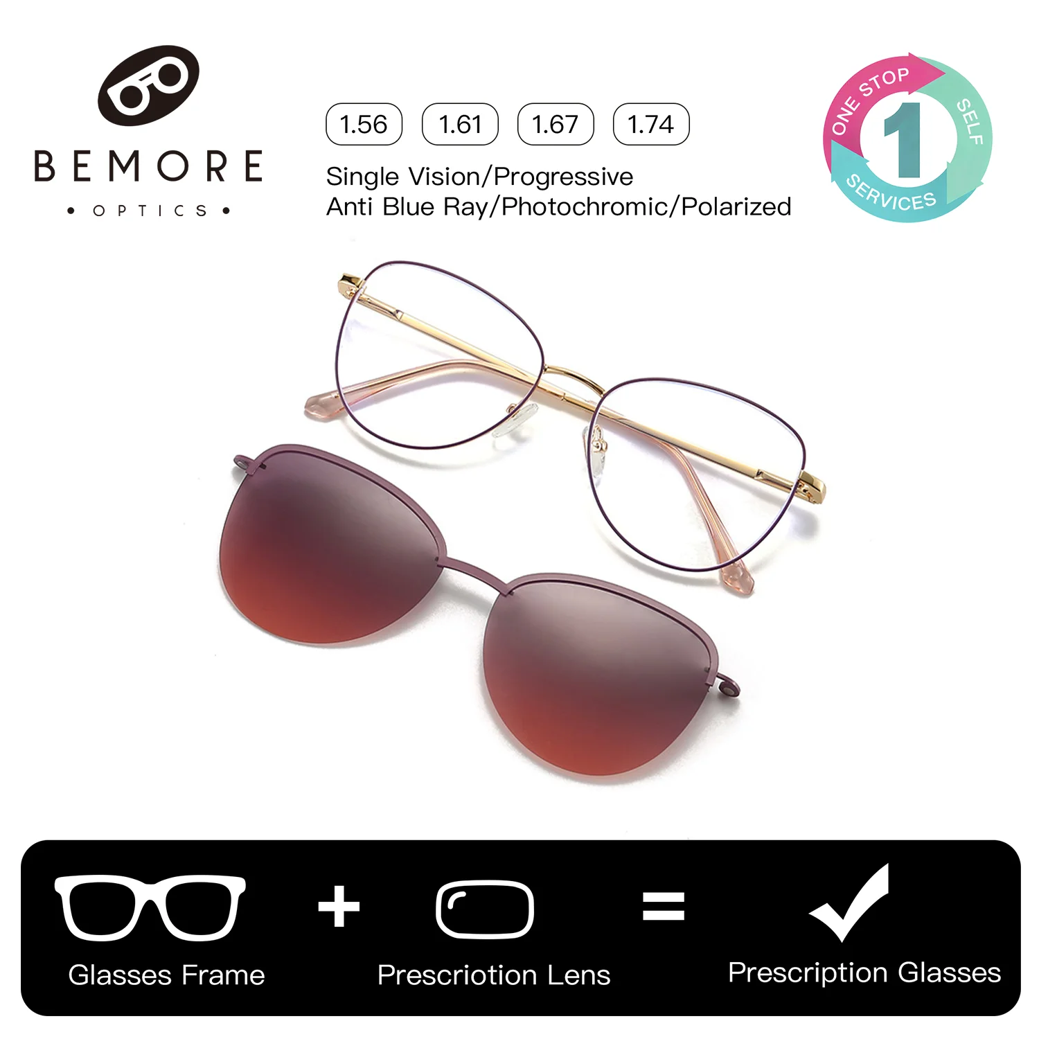 BEMORE Square Clip on Progressive Multifocal Glasses Anti-Blue Ray Photochromic Grey Optical Eyeglasses for Women
BEMORE Square Clip on Progressive Multifocal Glasses Anti-Blue Ray Photochromic Grey Optical Eyeglasses for Women