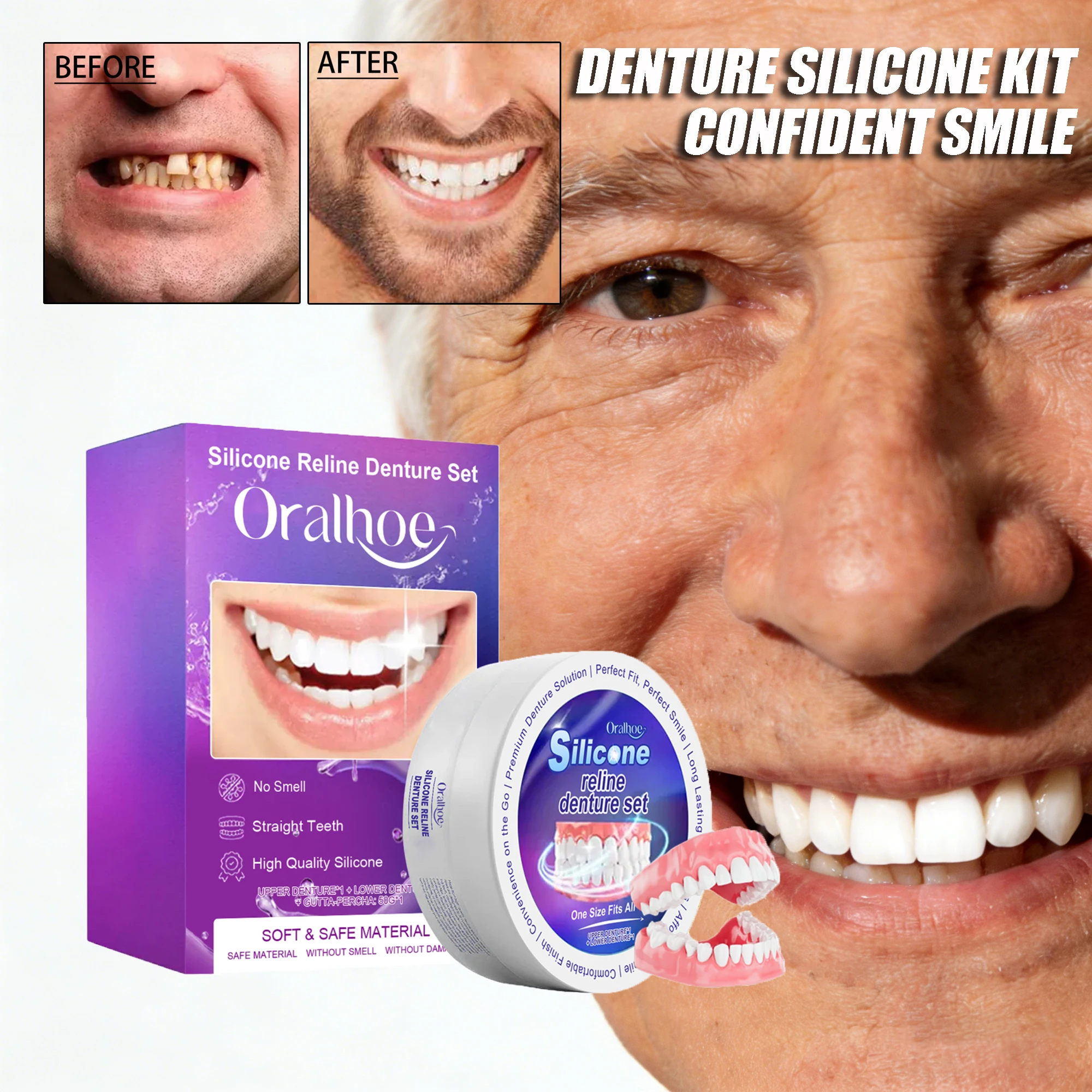 Random Pack Silicone Liners Soft Kit Soft Denture Kit Teeth Upper And Lower Set Natural Comfortable Cosmetic Dentures CK848
Random Pack Silicone Liners Soft Kit Soft Denture Kit Teeth Upper And Lower Set Natural Comfortable Cosmetic Dentures CK848