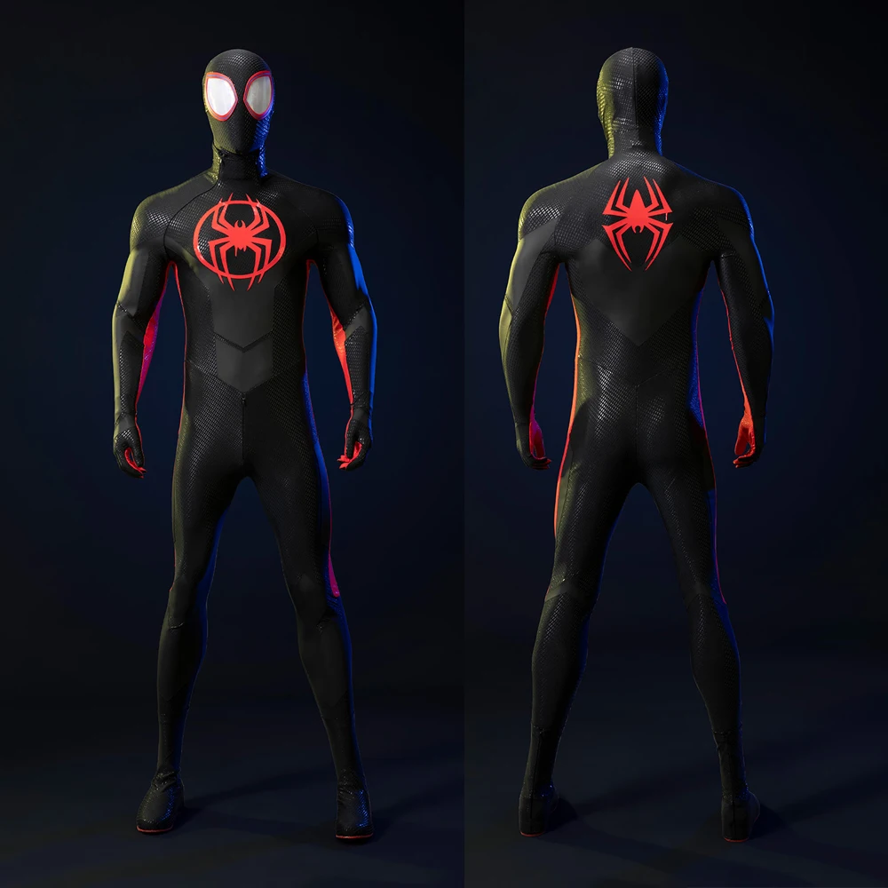 Hight Quality Superhero Miles Morales cosplay costume Black Spider jumpsuit Adult man Elasticity Bodysuit Halloween
Hight Quality Superhero Miles Morales cosplay costume Black Spider jumpsuit Adult man Elasticity Bodysuit Halloween