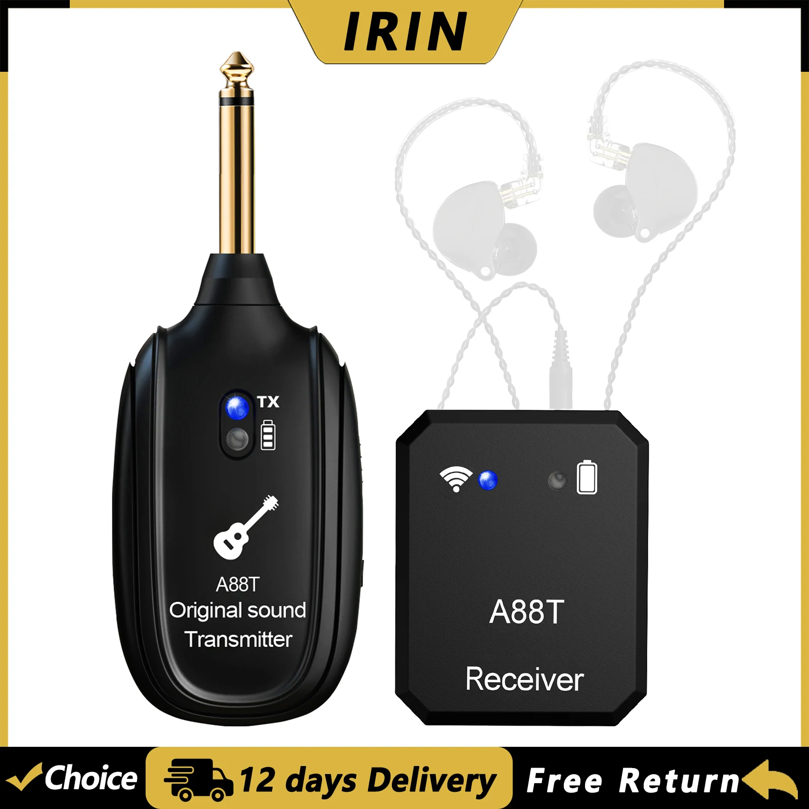 IRIN A88T Wireless Guitar System 2.4GHz Transmitter Receiver with In-Ear Monitoring Compatibility Guitar Parts & Accessories
IRIN A88T Wireless Guitar System 2.4GHz Transmitter Receiver with In-Ear Monitoring Compatibility Guitar Parts & Accessories