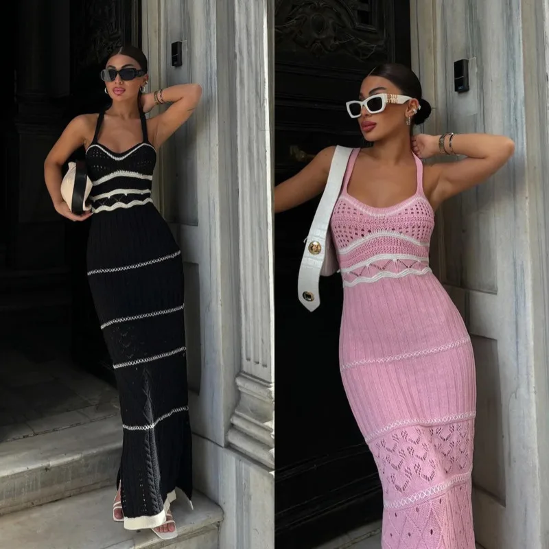Summer Knitted Color-Block Boho Slip Dress French Lace-Up Bodycon Midi Dress Fashion Vacation Dress For Women Open-Back Design
Summer Knitted Color-Block Boho Slip Dress French Lace-Up Bodycon Midi Dress Fashion Vacation Dress For Women Open-Back Design