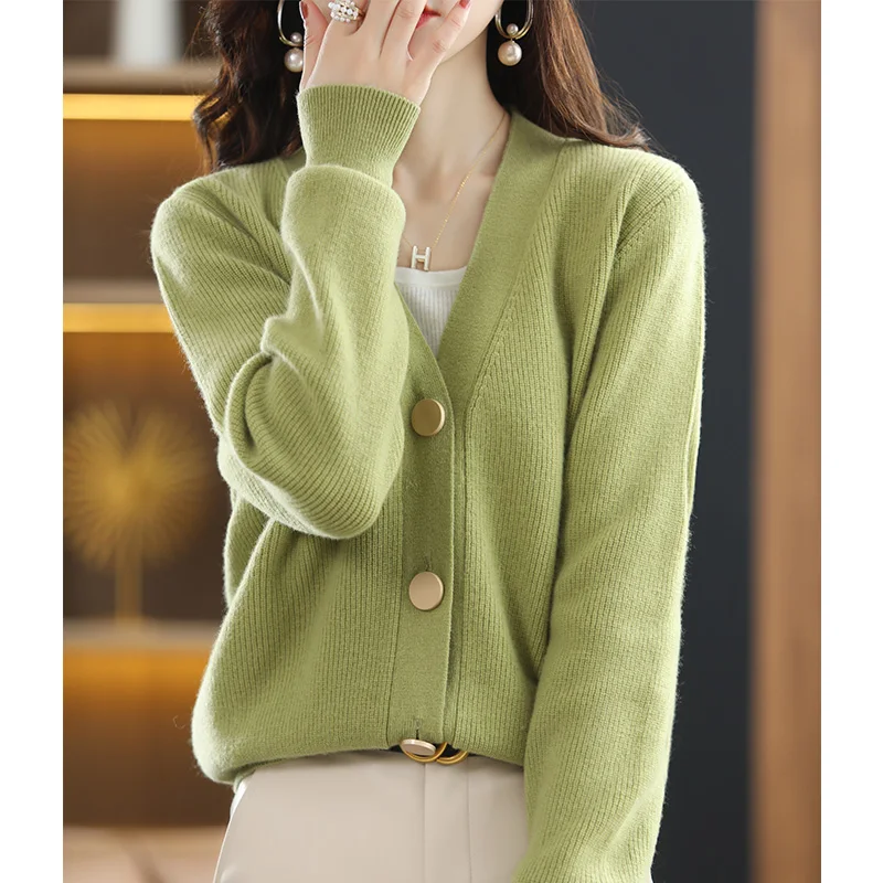 Autumn Women's Cardigan 100% Wool Knitted Sweater Chic Tops Cashmere Coat Causal V-neck Full Sleeve Loose Women's Jacket Spring
Autumn Women's Cardigan 100% Wool Knitted Sweater Chic Tops Cashmere Coat Causal V-neck Full Sleeve Loose Women's Jacket Spring