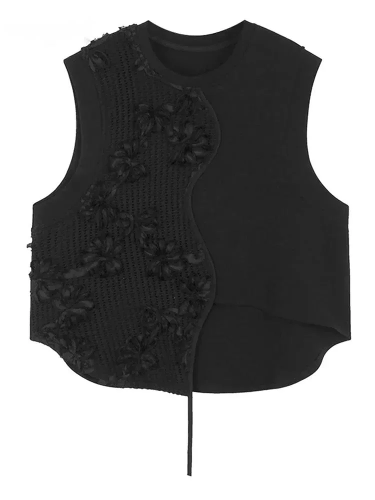Women Black Mesh Flower Irregular Big Size Casual Vest New Round Neck Sleeveless Fashion Tide Spring Autumn X786
Women Black Mesh Flower Irregular Big Size Casual Vest New Round Neck Sleeveless Fashion Tide Spring Autumn X786