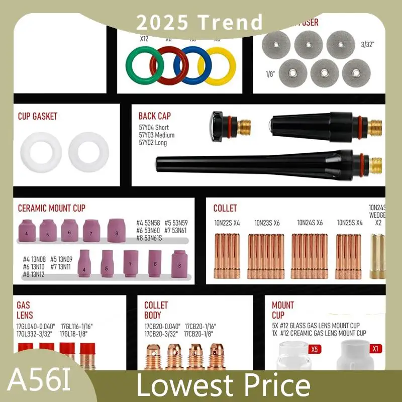 A56I Top 87PCS TIG Welding Torch Accessories Kit Stubby Gas Lens 12 Glass Cup Kit For WP-17/18/26
A56I Top 87PCS TIG Welding Torch Accessories Kit Stubby Gas Lens 12 Glass Cup Kit For WP-17/18/26