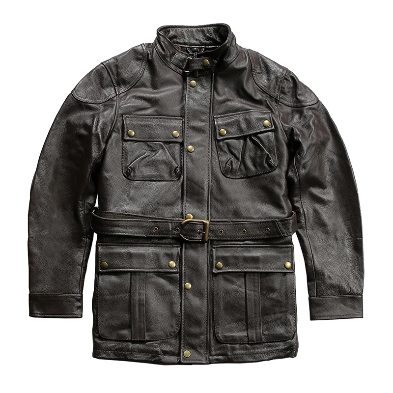 Genuine Leather Jacket Cowhide Hunting Jacket black Casual Belt Multi-pocket Coat Men's Waist Standing Collar Clothing
Genuine Leather Jacket Cowhide Hunting Jacket black Casual Belt Multi-pocket Coat Men's Waist Standing Collar Clothing