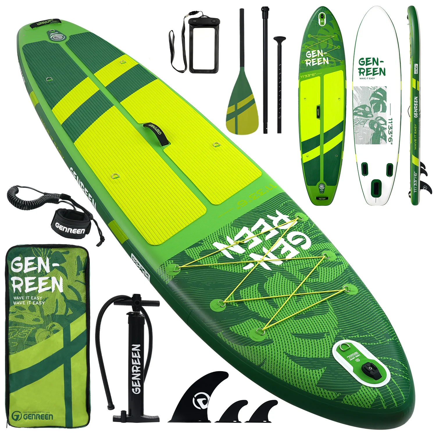 335*86*15cm Inflatable Stand Up Paddleboard SUP 5 Handles 3 Finns Ultra Stable Wide Loading 250 kg 3 to 4 Persons
335*86*15cm Inflatable Stand Up Paddleboard SUP 5 Handles 3 Finns Ultra Stable Wide Loading 250 kg 3 to 4 Persons