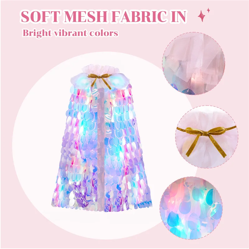 New Sparkling LED Beaded Mermaid Princess Cape Colorful Light‑Up Cloak Adorable Accessory for Children Holiday Birthday Party
New Sparkling LED Beaded Mermaid Princess Cape Colorful Light‑Up Cloak Adorable Accessory for Children Holiday Birthday Party