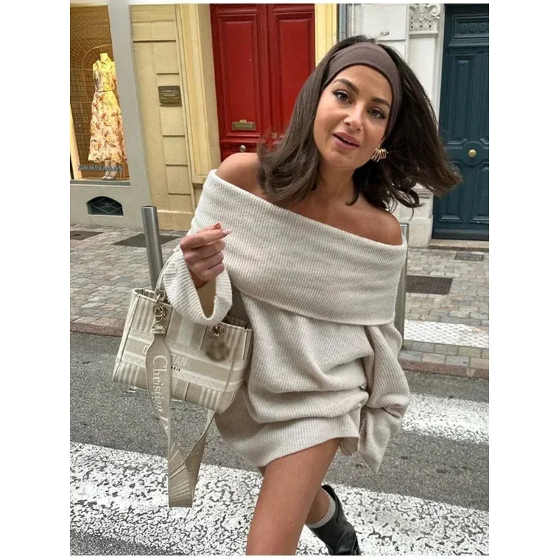 Off shoulder knitted pullover women solid color casual long sleeve sweaters 2024 spring new female fashion loose tops jumper
Off shoulder knitted pullover women solid color casual long sleeve sweaters 2024 spring new female fashion loose tops jumper