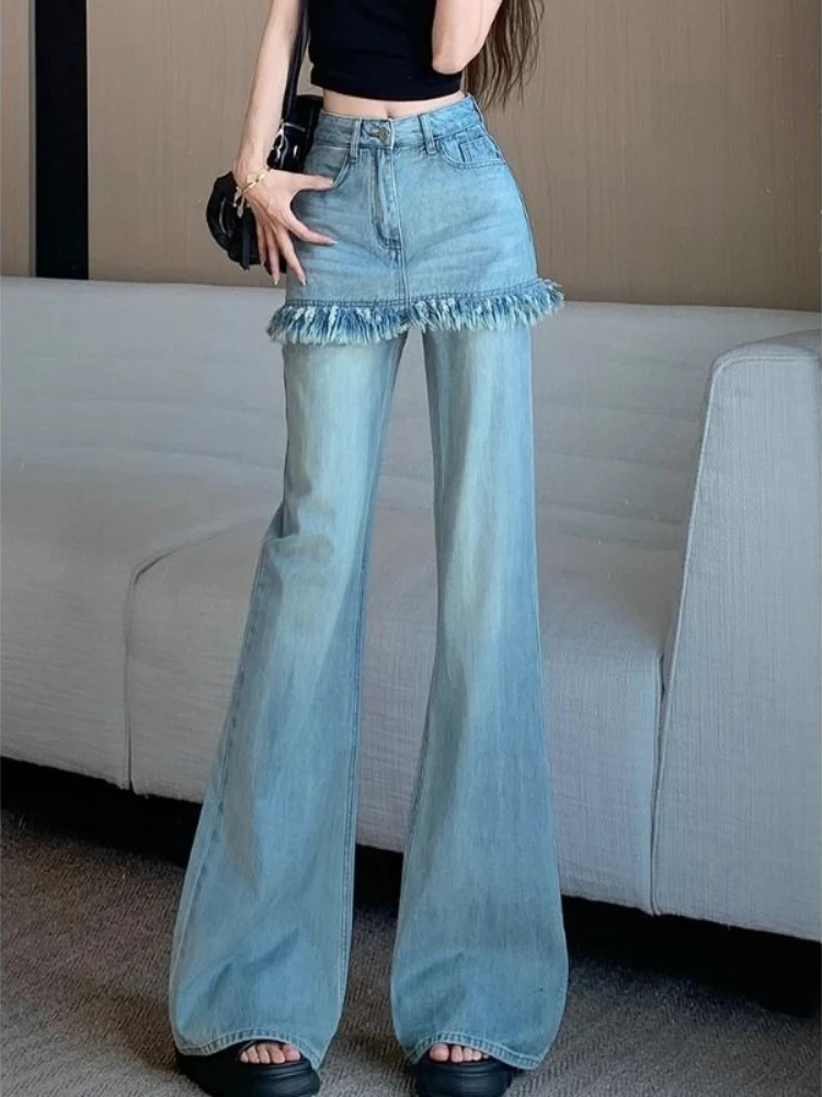 Women's High Waist Flare Jeans with Layered Apron Hem Spring Casual Frayed Raw Hem Denim Pants Loose Straight Wide Leg Trousers
Women's High Waist Flare Jeans with Layered Apron Hem Spring Casual Frayed Raw Hem Denim Pants Loose Straight Wide Leg Trousers