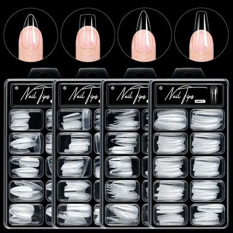 100pcs Clear False Nail Tips Semi-Matte Almond/Stilleto/Coffin/Square Full Cover Soft Gel Tips DIY Manicure Press On Nails 