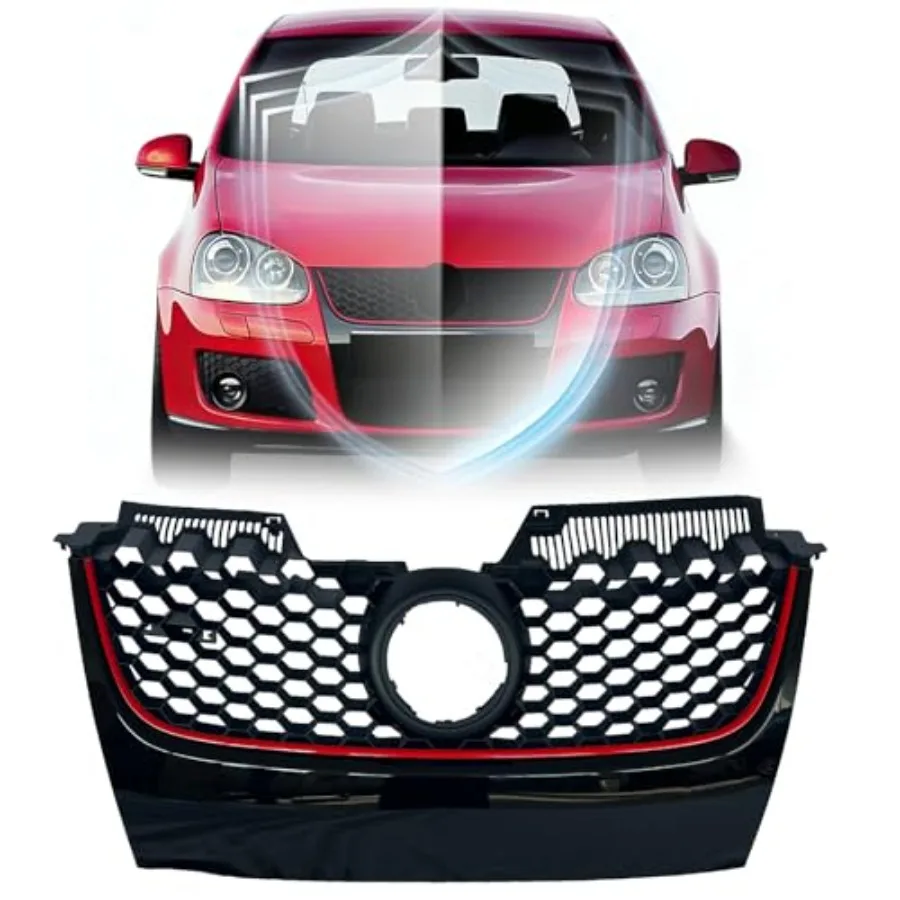 Front Upper Grill Gloss Black W/Red Trim Hex Mesh Grille Compatible With VW Volkswagen GTI Jetta 2006 2007 2008 2009 ABS Replac
Front Upper Grill Gloss Black W/Red Trim Hex Mesh Grille Compatible With VW Volkswagen GTI Jetta 2006 2007 2008 2009 ABS Replac