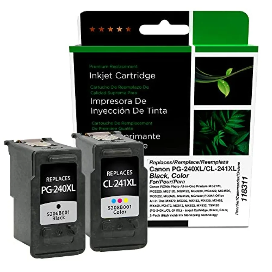 Remanufactured High Yield Ink Cartridges Replacement for Canon 5206B031 PG-240XL/CL-241XL Black and Color 2 Pack XL
Remanufactured High Yield Ink Cartridges Replacement for Canon 5206B031 PG-240XL/CL-241XL Black and Color 2 Pack XL