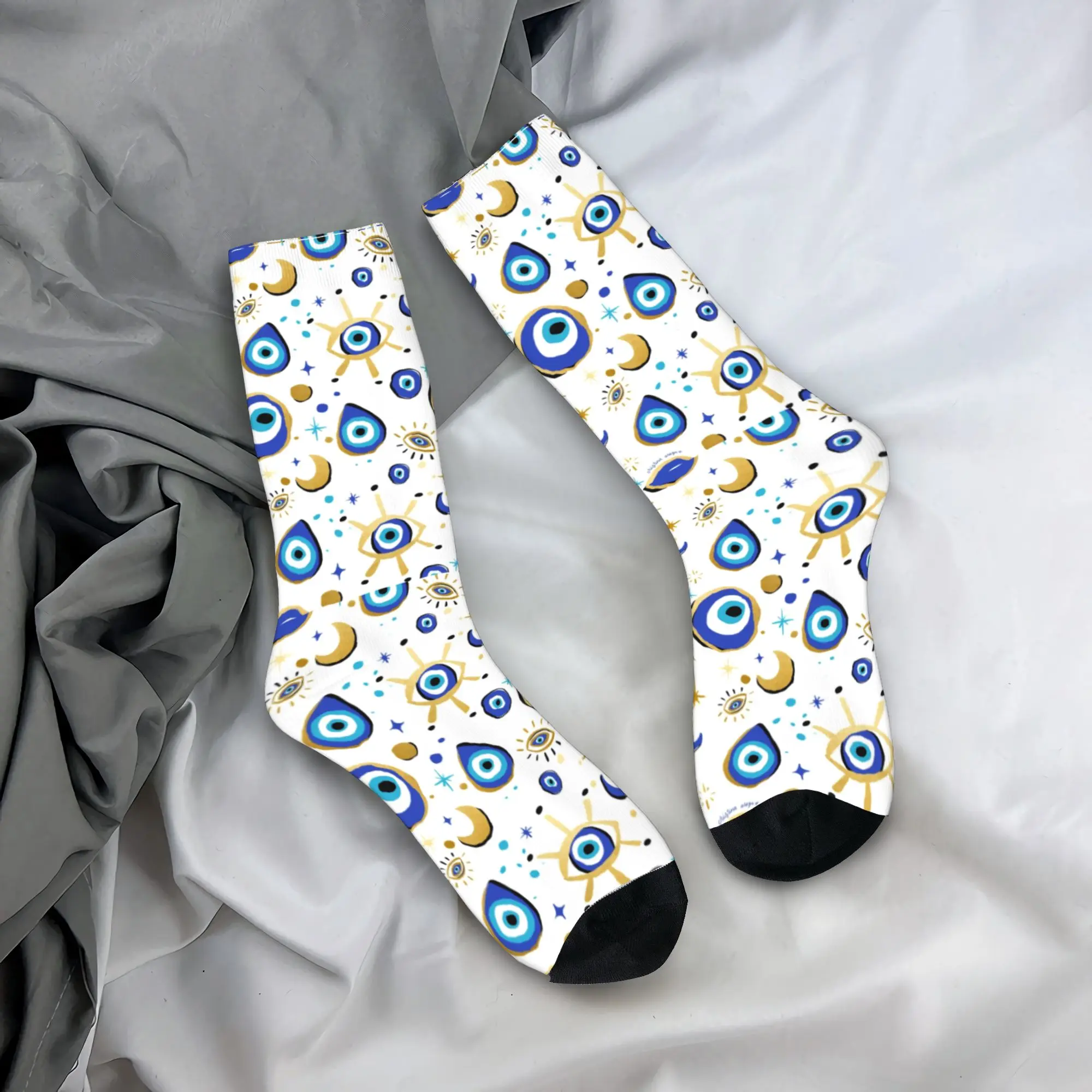Custom Mediterranean Blue And Gold Evil Eye Crew Socks Novelty Hamsa Nazar Amulet Boho Spring Summer Autumn Winter Dress Socks
Custom Mediterranean Blue And Gold Evil Eye Crew Socks Novelty Hamsa Nazar Amulet Boho Spring Summer Autumn Winter Dress Socks