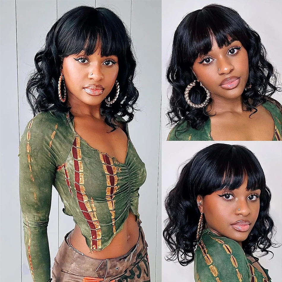 Body Wave Human Hair Wigs With Bangs Easy Easy Wear And Go None Lace Front Full Machine Made Wig Brazilian Wavy Short Bob Wig
Body Wave Human Hair Wigs With Bangs Easy Easy Wear And Go None Lace Front Full Machine Made Wig Brazilian Wavy Short Bob Wig