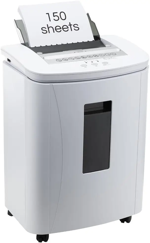 Auto Feed 150-Sheet Micro Cut Shredder, P-4 Security, 30 Min Heavy Duty with 6.6 Gal Bin & 4 Casters
Auto Feed 150-Sheet Micro Cut Shredder, P-4 Security, 30 Min Heavy Duty with 6.6 Gal Bin & 4 Casters