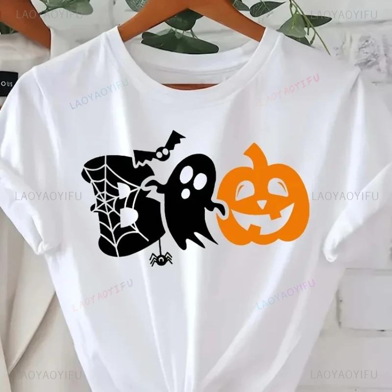 Womens Halloween T-shirt Cotton Short-sleeved Round Neck Casual Top with Spider Ghost and Pumpkin Print Suitable for All Seasons
Womens Halloween T-shirt Cotton Short-sleeved Round Neck Casual Top with Spider Ghost and Pumpkin Print Suitable for All Seasons