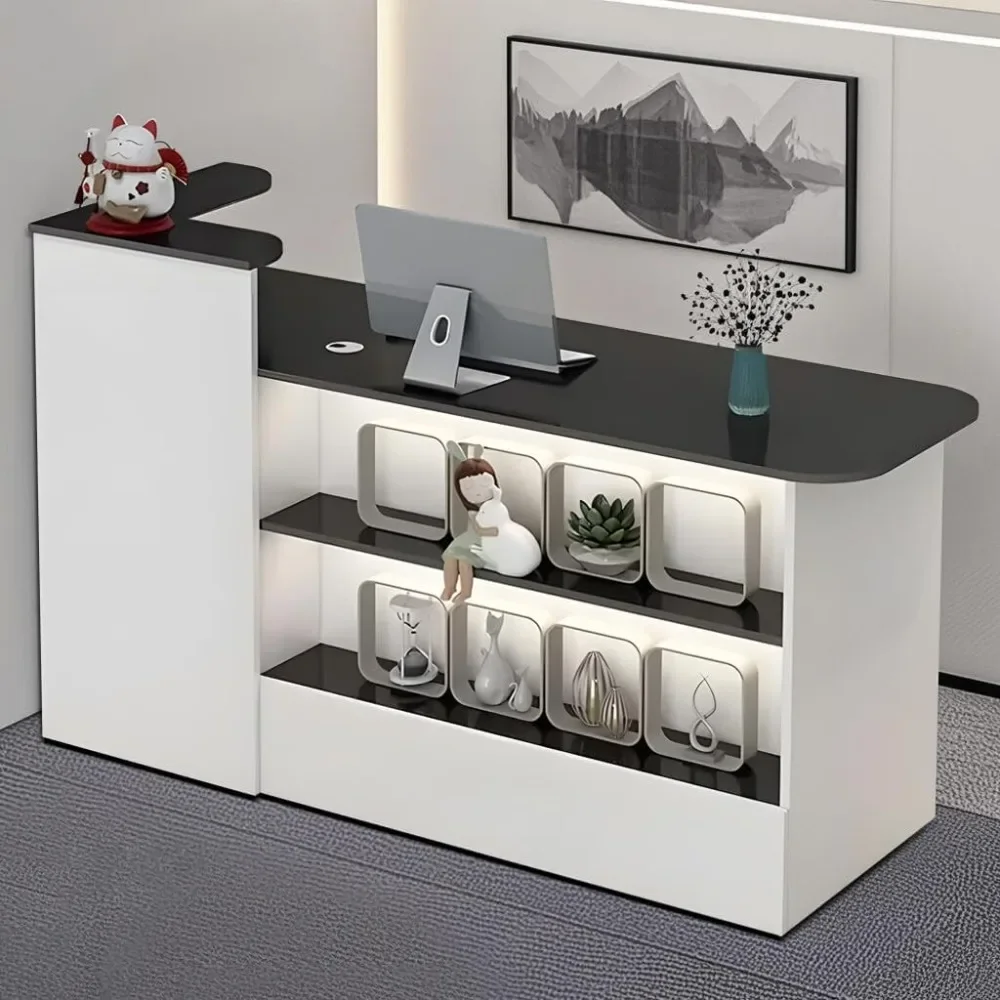 Modern Reception Desk Counter with Lockable Drawer & Open Shelves, Office Wooden Computer Front Desk with Cabinet for Salon
Modern Reception Desk Counter with Lockable Drawer & Open Shelves, Office Wooden Computer Front Desk with Cabinet for Salon