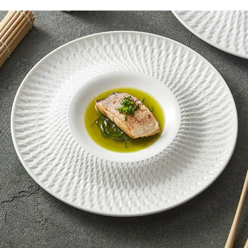 Pure White Relief Texture Ceramic Dessert Plate Serving Snack Pasta Sushi Plates Restaurant Tableware
Pure White Relief Texture Ceramic Dessert Plate Serving Snack Pasta Sushi Plates Restaurant Tableware
